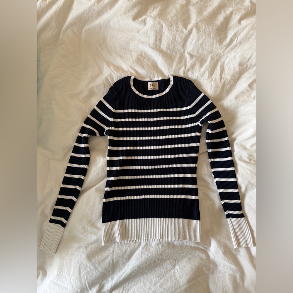 Elie Tahari Striped Navy and White Women's Knit Top